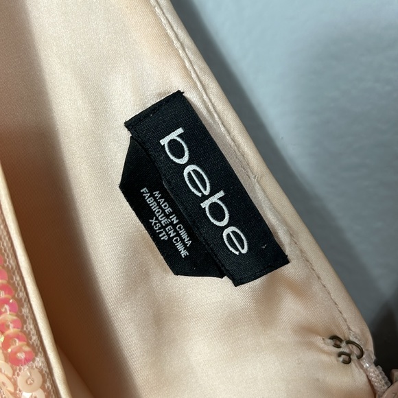 Bebe coral pink sequin double v neck flare sequin mesh top mini dress size XS - Picture 8 of 11